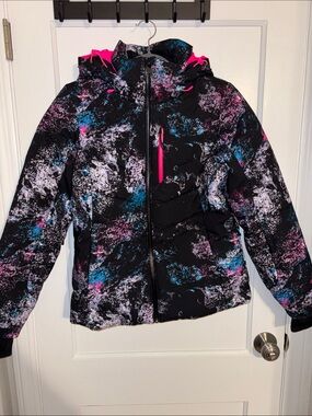 Spyder Black Ski Jacket with Pink and Blue Accents